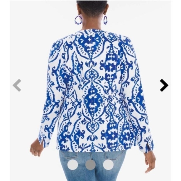 Chico's Indigo Ink Alicia Blue White Ikat Print Jacket Blazer - Picture 7 of 16